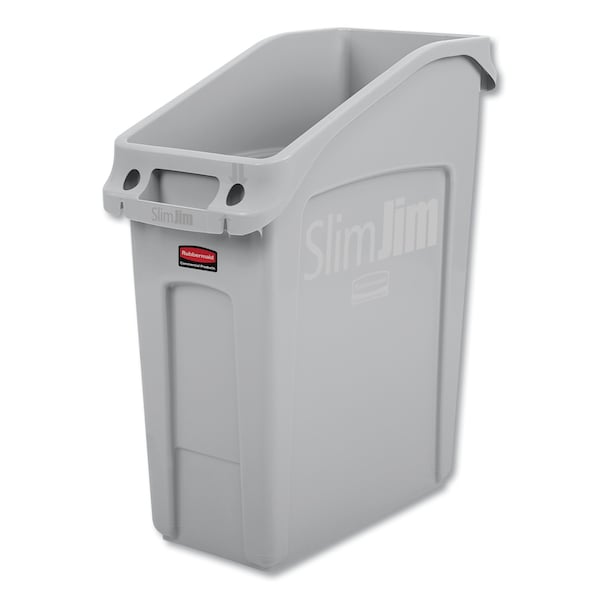 13 gal Rectangular Slim-Profile Plastic Can, Gray, Open Top, Polyethylene, 11.17 in